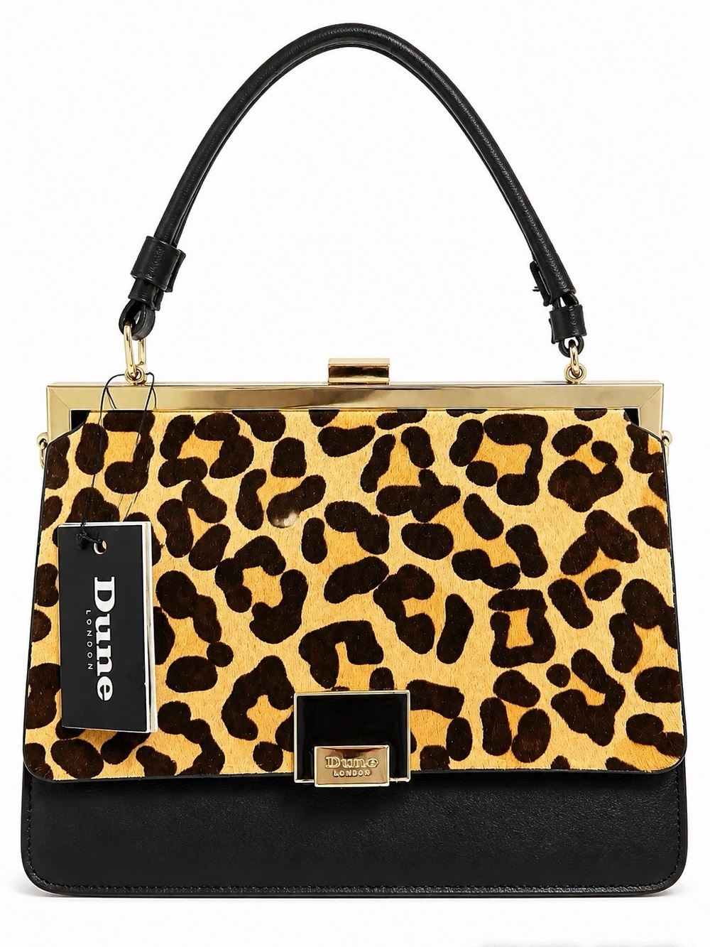 NWT Dune London Leopard Print Calf Hair Black Leather Satchel Bag
